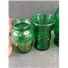 Image 3 : (3) Green Vases & Pink Glass Cup