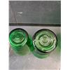 Image 6 : (3) Green Vases & Pink Glass Cup