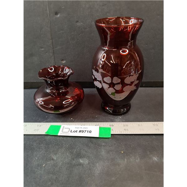 (2) Ruby Red Vases