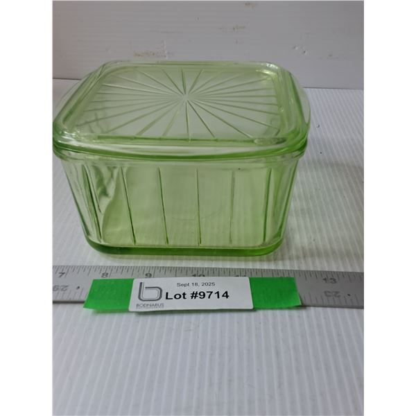 Uranium Square Butter Dish- Has Lid- Has Chip