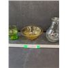 Image 1 : Green Glass Cup, Yellow Glass Bowl & Glass Water  Pitcher