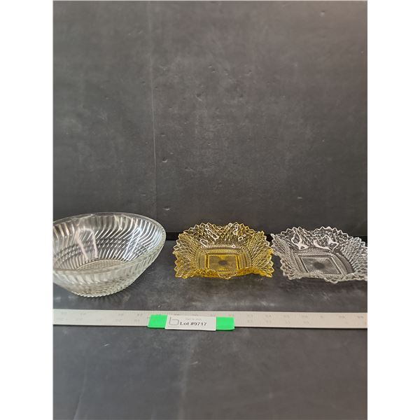 (2) Gold And Silver Colored Dishes & Glass Bowl