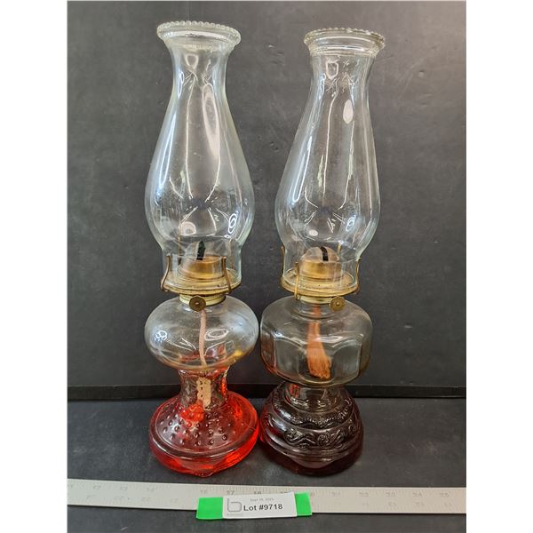 (2) Vintage Glass Oil Lamp- PICK UP
