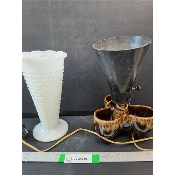 Milk Glass Vase & Light Fixture