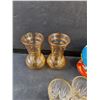 Image 8 : Salt & Pepper Shakers, Globe And Compass, Carnival Glass Dish, (2) Bud Vases