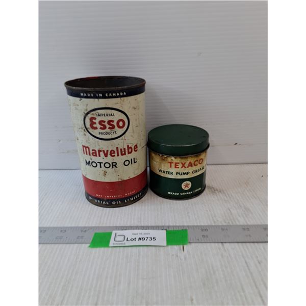 Esso Motor Oil Tin Can & Texaco Tin Can