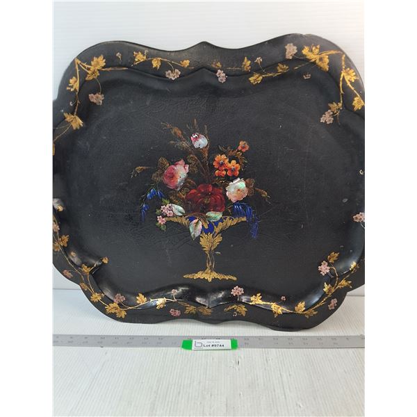 Black Tray With Flower Pattern- 24.5" x 19.5"