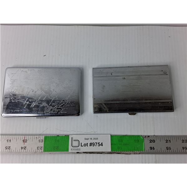 (2) Cigarette Cases, Chrome Plated - Emu Brand Made In England, Dunmore Brand