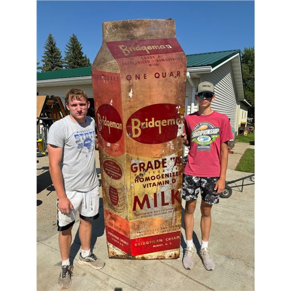 ANTIQUE METAL BRIDGEMAN MILK SIGN - HUGE! FROM MINOT, ND