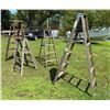Image 1 : WOOD A-FRAME LADDERS, LOT OF FOUR