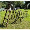 Image 2 : WOOD A-FRAME LADDERS, LOT OF FOUR