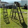 Image 3 : WOOD A-FRAME LADDERS, LOT OF FOUR