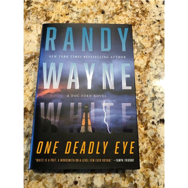 Autographed Book One Deadly Eye by Randy Wayne White and 2 Doc Ford coffee cups