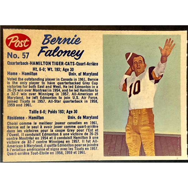 1962 POST CEREAL CFL BERNIE FALONEY (HOF)