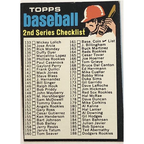 1971 TOPPS 2nd SERIES CHECKLIST - ERROR CARD