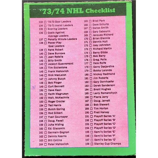 1973-74 TOPPS CHECKLIST