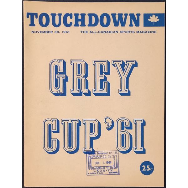 1961 CFL GREY GUP PROGRAM