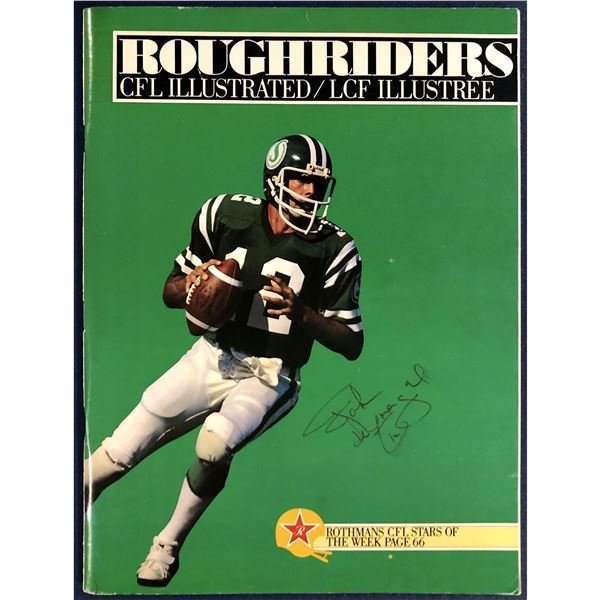 1982 CFL GAME PROGRAM - EDMONTON vs SASKATCHEWAN - COVER SIGNED BY JOHN HUFNAGEL (HOF)