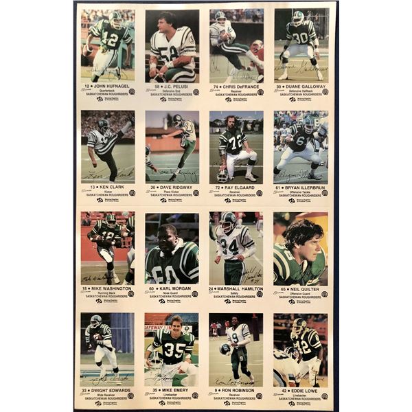 1983 SASKATCHEWAN ROUGHRIDERS POLICE SET - UNCUT SHEET