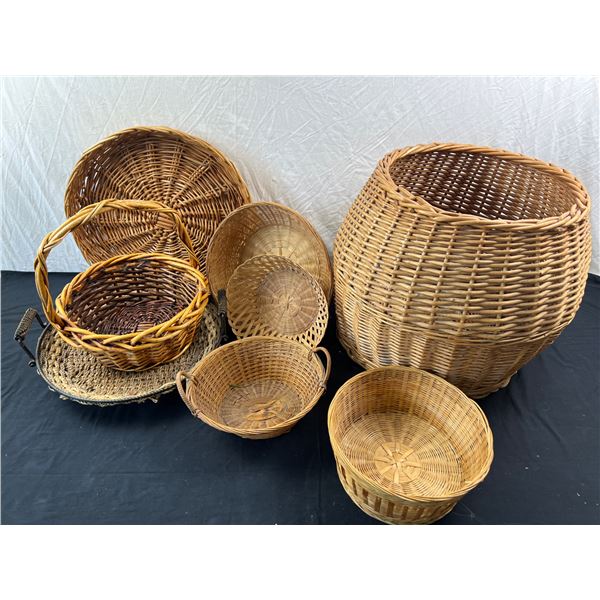 Assortment of Wicker Baskets and Trays