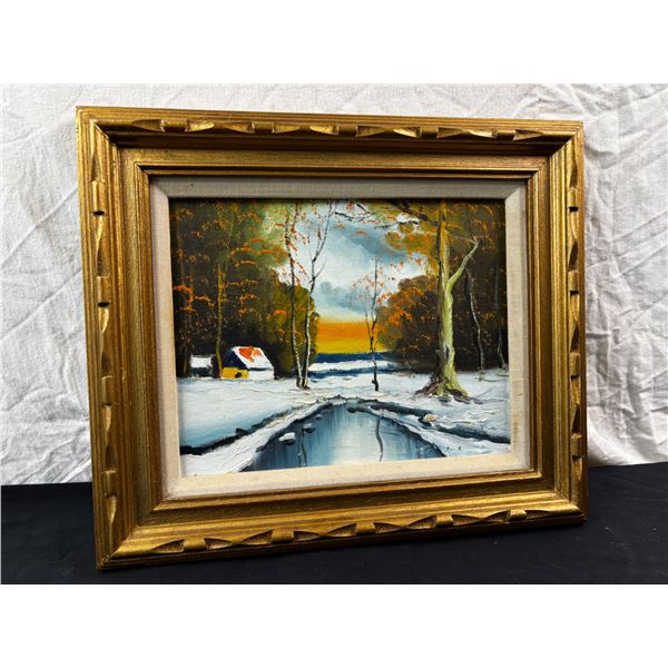 Framed Snowscape Painting