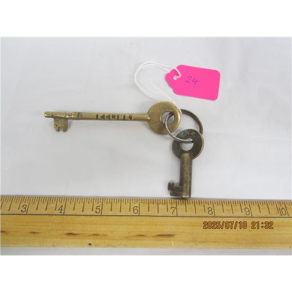 Pair of Brass Keys One Large