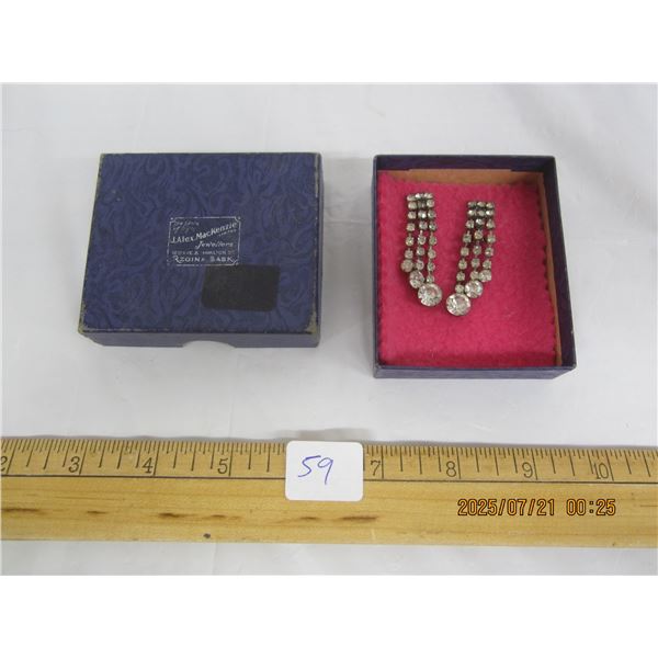 Pair of Rhinestone Ear Rings in Original Regina Jewellery Store Box
