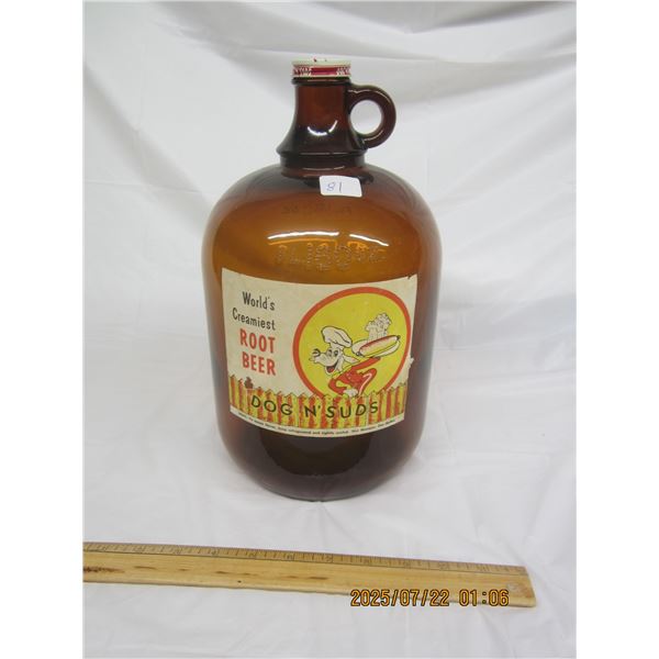 Large Vintage Dog N' Suds Root Beer Bottle with Paper Lable