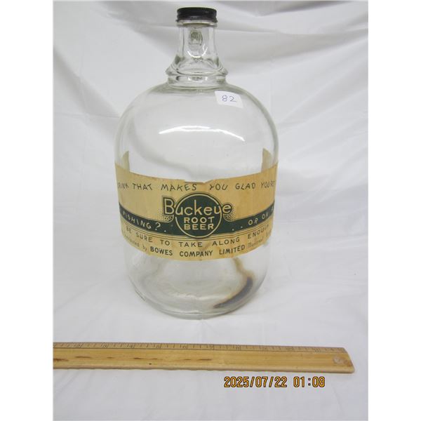 Large Vintage Buckeye Root Beer Bottle with Paper Lable