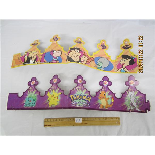Lot of 3  1999 Burger King Pokémon Paper Crowns and 2 Flintstones 2000 Paper Crowns
