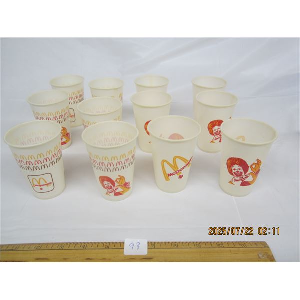 Lot of 12 1980's McDonalds Waxed Curtesy  Cups