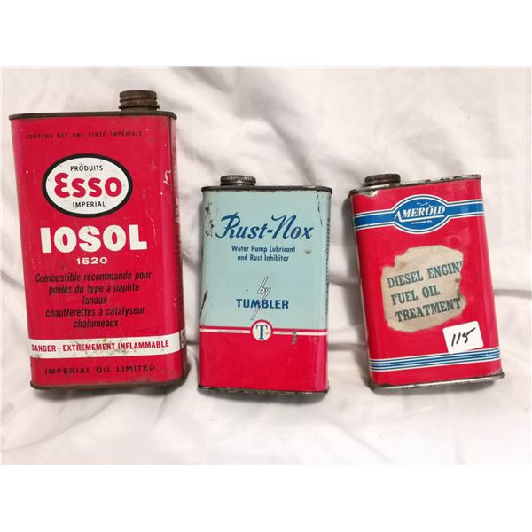 Three oil related tin cans