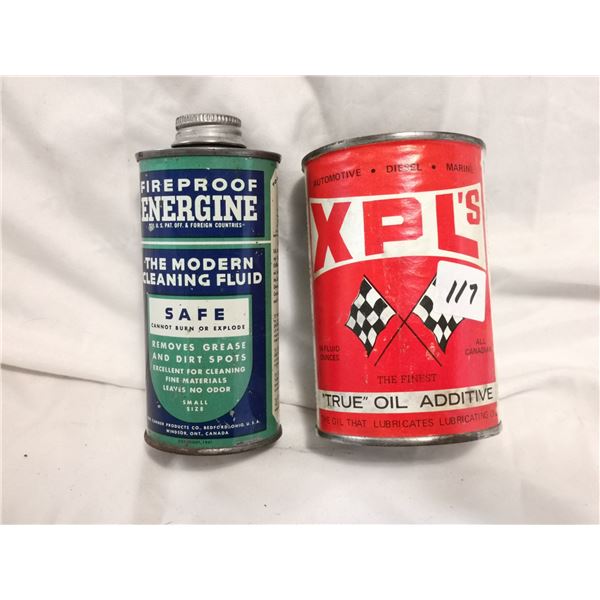 Two oil related tin cans