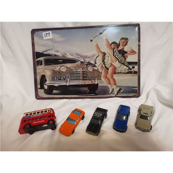 Five vintage cars+ car sign