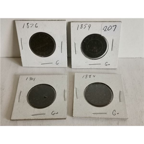 1859, 1876, 1884 and 1901 large canadian pennies