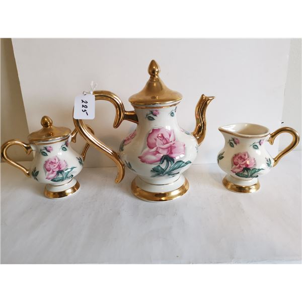 Vintage 22k gold china tea pot cream and sugar bowl