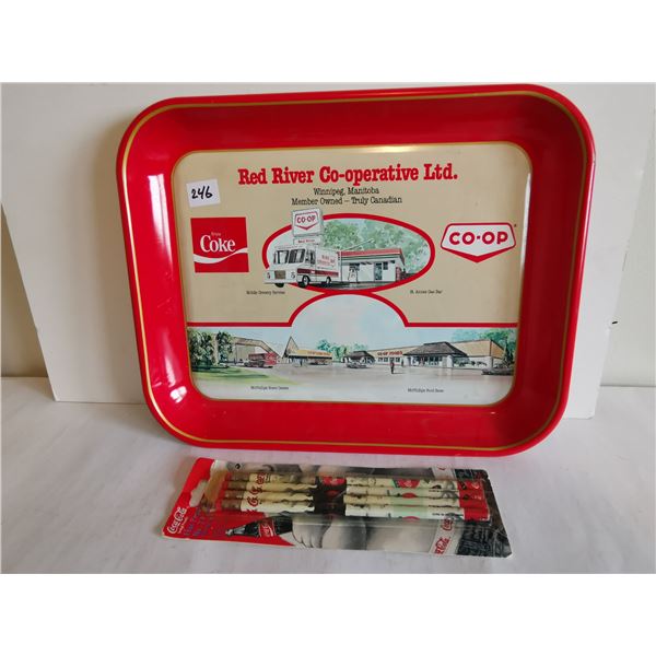 Co-op coke (coca-cola) tray with pencils