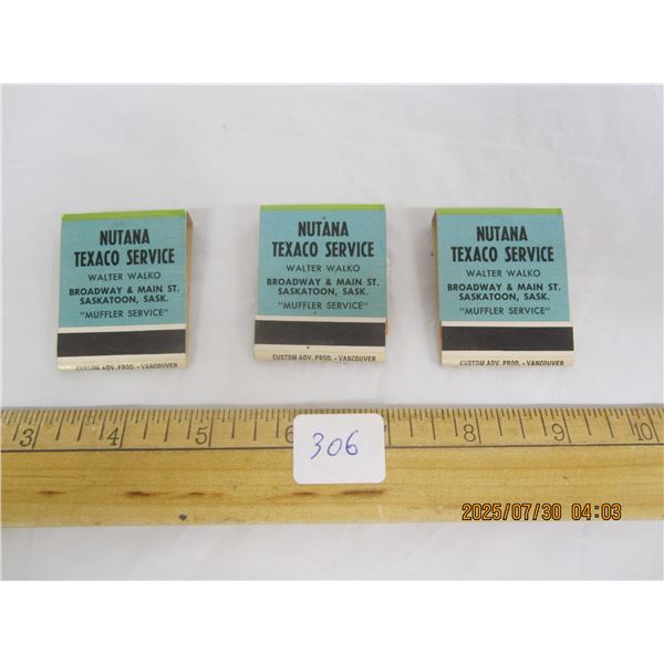 3 Vintage Advertising Match Books From the Nutana Texaco Service Center Broadway Saskatoon 1960's