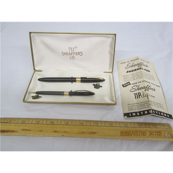 Antique Sheaffer's Pen and Pencil Set with a 14kt Gold Nib 1952-1959 Snorkel Pen in Display Box