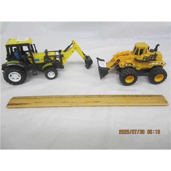 Lot of 2 Toy Tractors Loader and Tractor with Backhoe on the Front