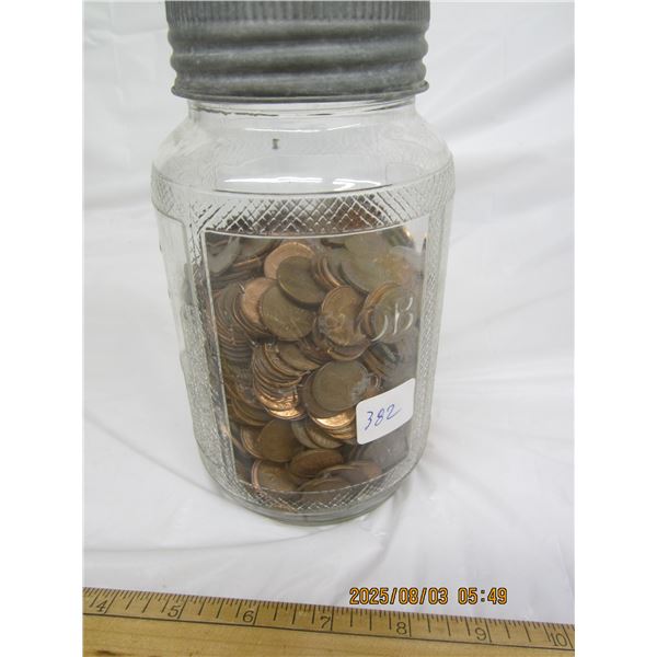 Nabob Coffee Jar Full of Unsorted Pennies from 1940's to Present