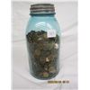 Image 1 : Blue Glass Ball Mason Jar Full of Pennies from the 1940's to Present
