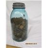 Image 4 : Blue Glass Ball Mason Jar Full of Pennies from the 1940's to Present