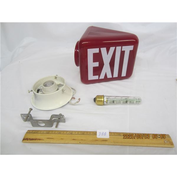 Original 1940's Glass Exit Sign with Mounting Hardware and Modern LED Bulb