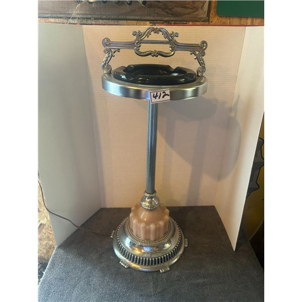 chrome Floor ashtray with glass base -28" tall - has light