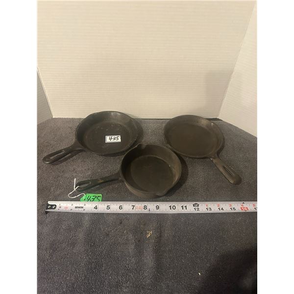 3 cast frying pans - 2x6" & 1x5"
