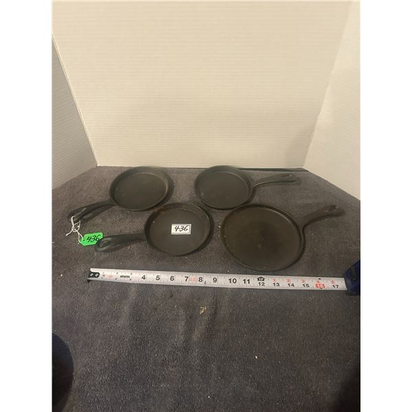 4 cast frying pans 3x5" & 1x6"