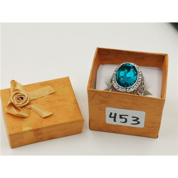 Sterling silver ring, aqua green stone