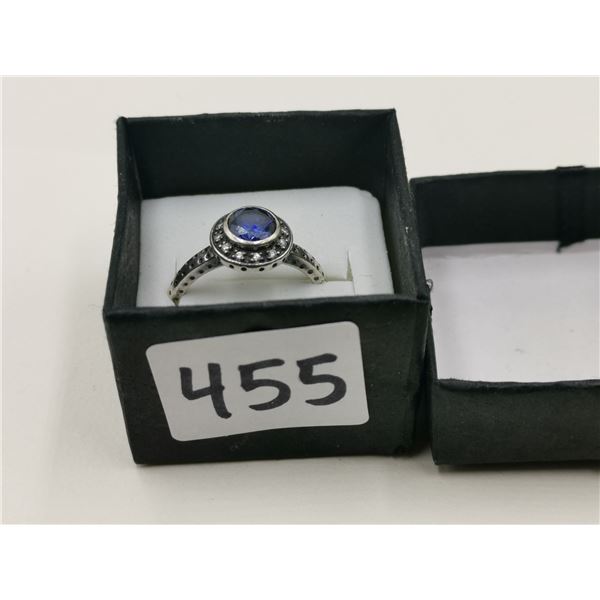 Sterling silver ring, blue stone