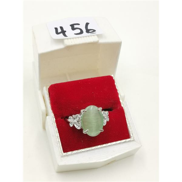 Silver ring, light green stone